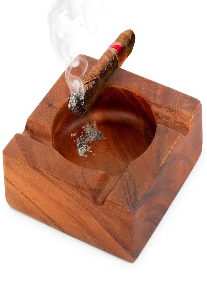 GESPERT Wooden Cigar Ashtray, 5.4" Square Ash Tray with 4 Slots Holder, Outdoor & Indoor Use, Modern Table Cigar Accessories for Men, Home Decor - Image 1